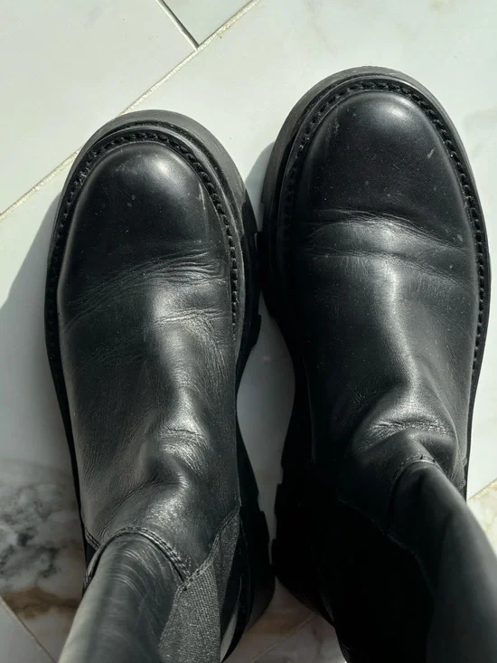 Zara Black Chunky Lug Sole Knee-High Boots - Picture 4 of 9